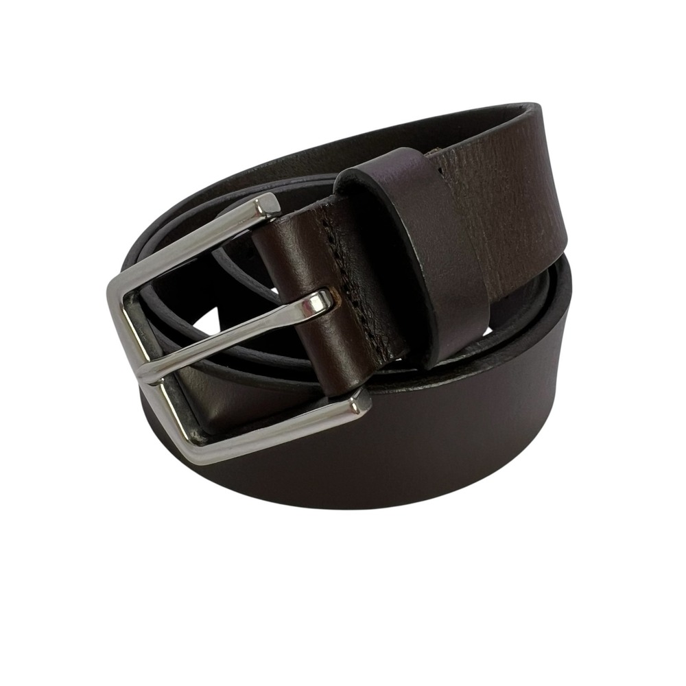 GAP Dk Brown Leather Belt Mens Size 32/33 Silver Finish Buckle Made In USA FLAW‎
